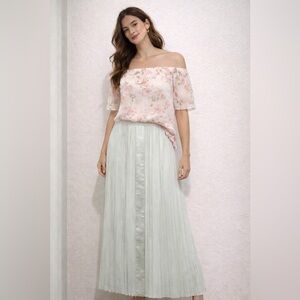 Alice + Olivia Mint Green pleated Maxi Skirt
